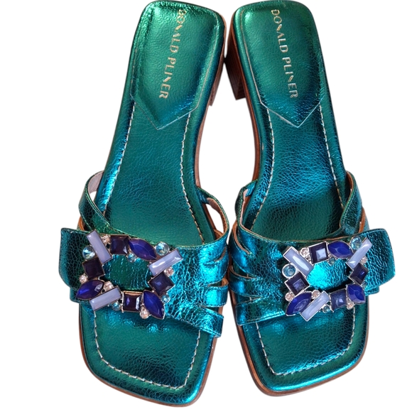 Donald J. Pliner Shoes - Donald Pliner Bettamy Bejeweled Leather Turquoise Slides Slip-On Sandals Size 9